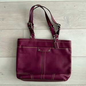 COACH leather tote shoulder bag (Purple/Burgundy)